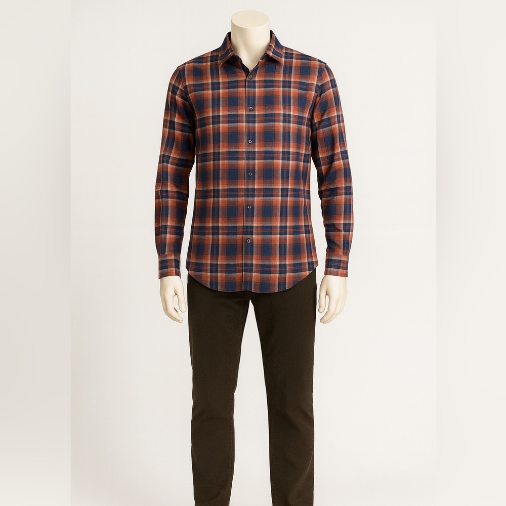 Black Brown 1826 Men's Checkered Shirt - Navy and Rust